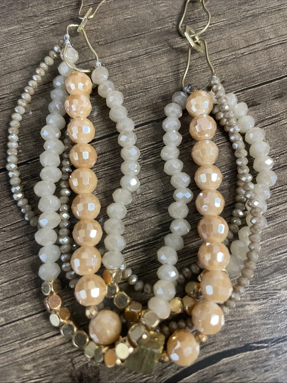 Multi-Strand Gold and Cream Beaded Necklace